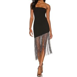 superdown Black Cleo Strapless Dress Sparkly Fringe Strapless Mini Size XS